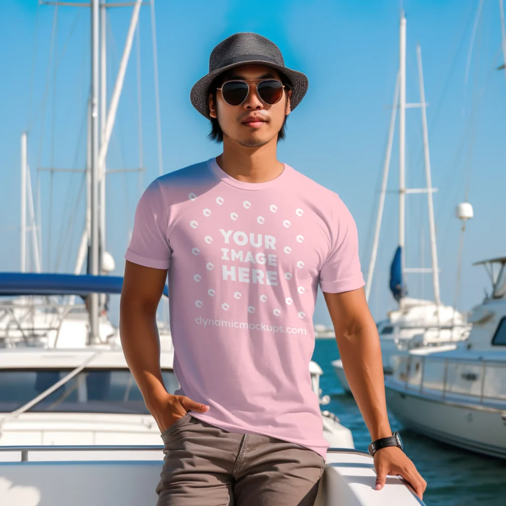 Man Wearing Pink T-shirt Mockup Front View Template