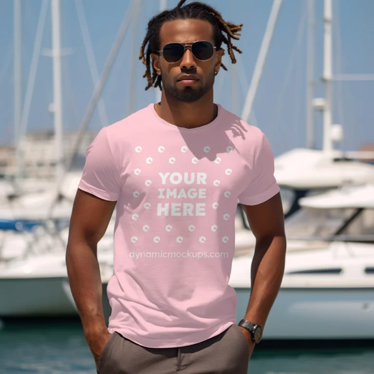 Man Wearing Pink T-shirt Mockup Front View Template