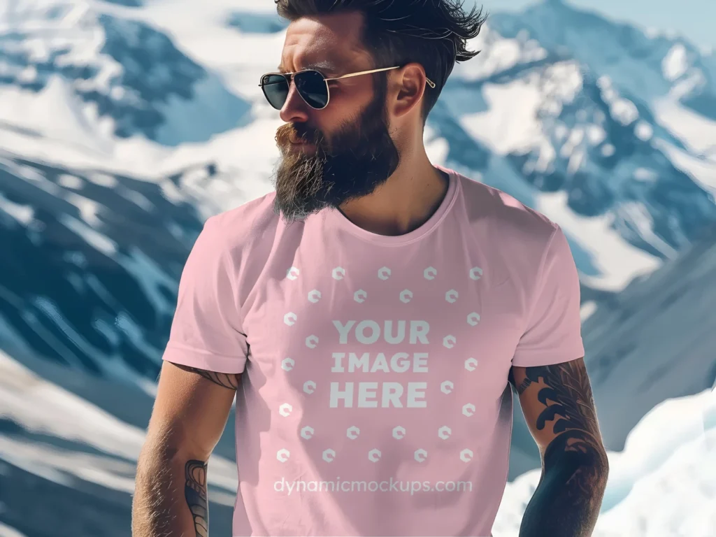 Man Wearing Pink T-shirt Mockup Front View Template