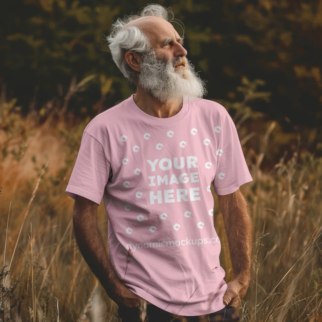 Man Wearing Pink T-shirt Mockup Front View Template