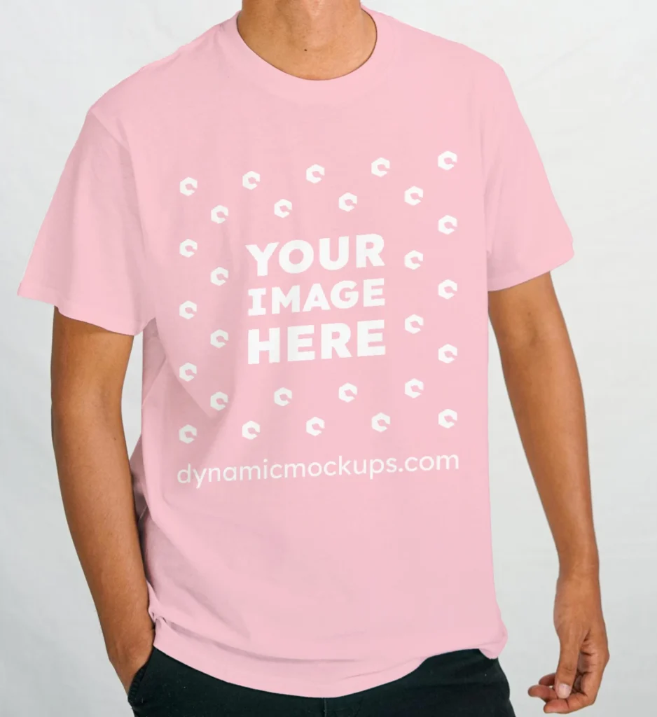 Man Wearing Pink T-shirt Mockup Front View Template