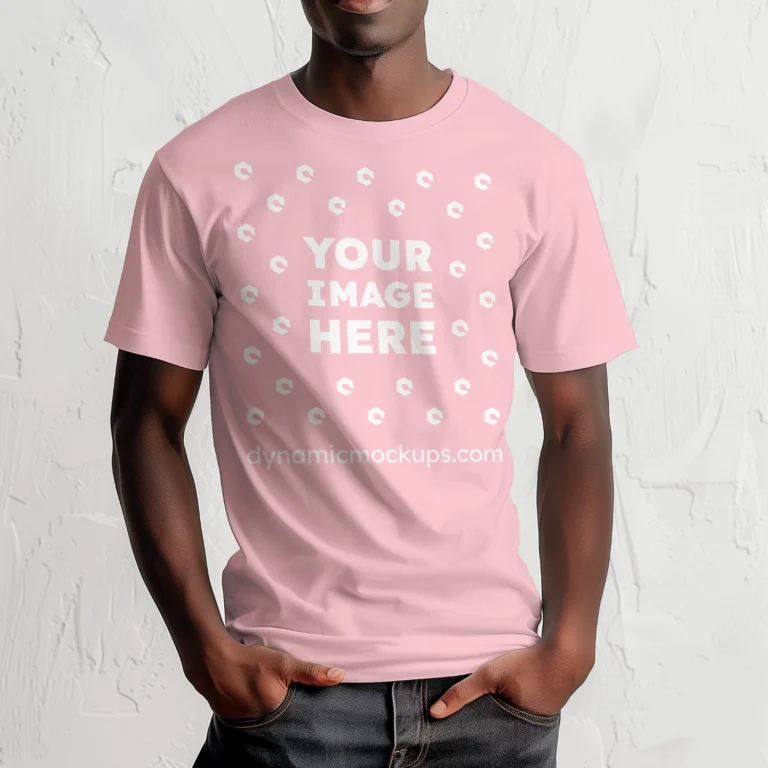 Man Wearing Pink T-shirt Mockup Front View Template