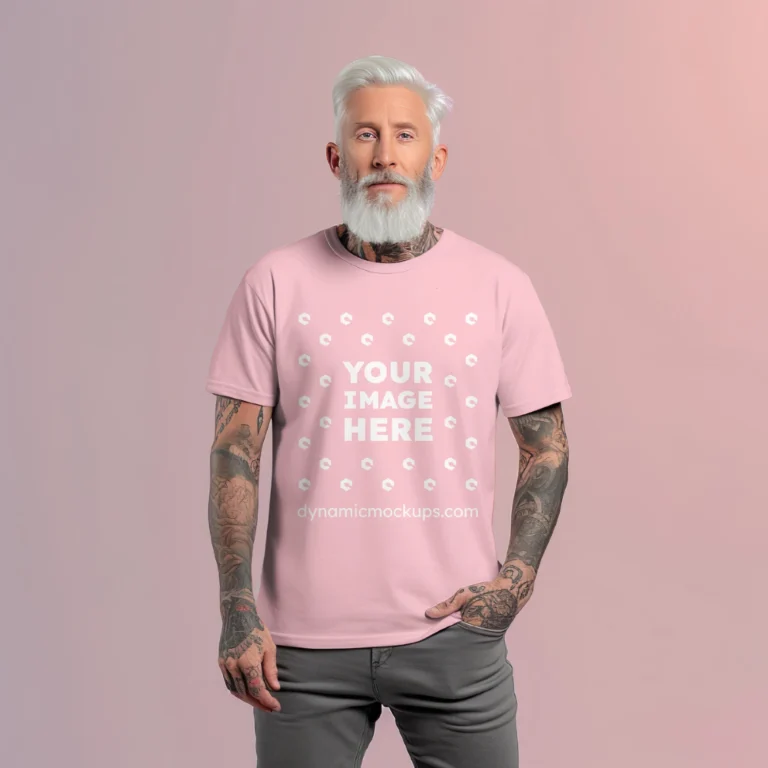 Man Wearing Pink T-shirt Mockup Front View Template