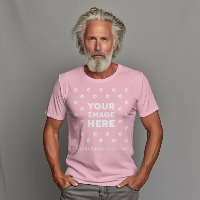 Man Wearing Pink T-shirt Mockup Front View Template