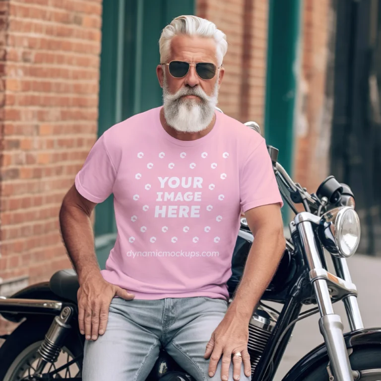 Man Wearing Pink T-shirt Mockup Front View Template