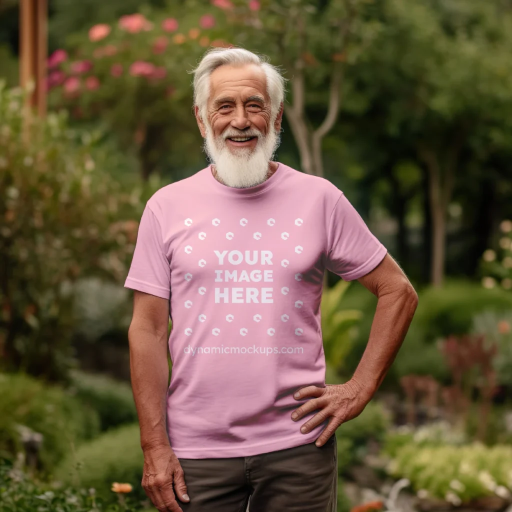 Man Wearing Pink T-shirt Mockup Front View Template