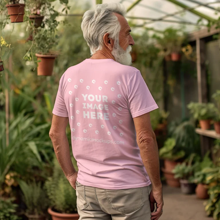 Man Wearing Pink T-shirt Mockup Back View Template