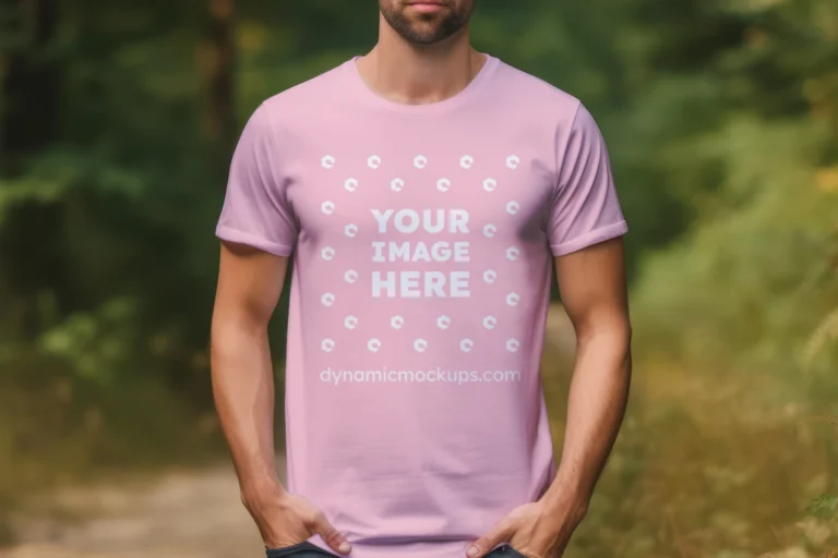 Man Wearing Pink T-shirt Mockup Front View Template