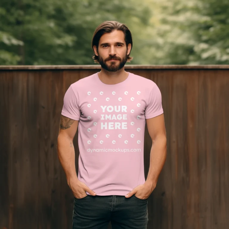 Man Wearing Pink T-shirt Mockup Front View Template