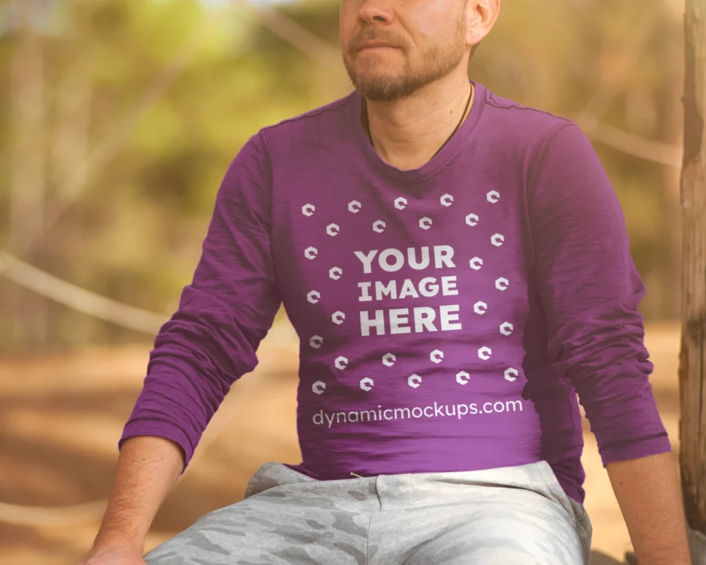 Man Wearing Purple Sweatshirt Mockup Front View Template