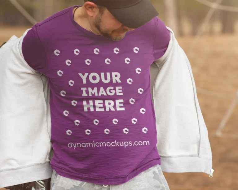 Man Wearing Purple Sweatshirt Mockup Front View Template