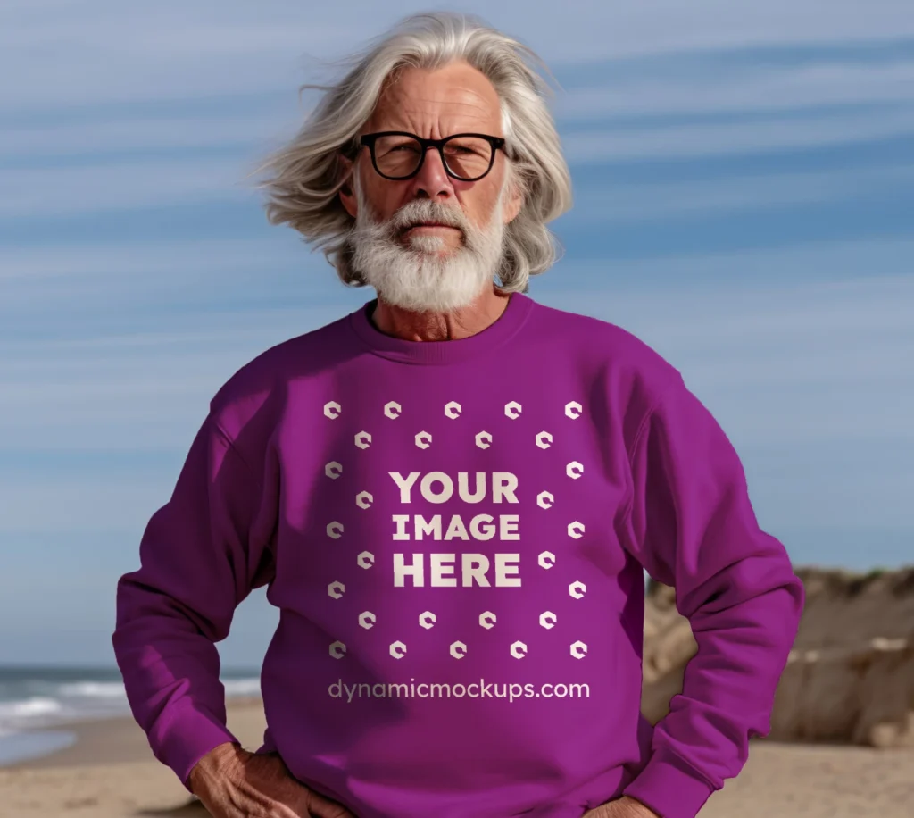 Man Wearing Purple Sweatshirt Mockup Front View Template