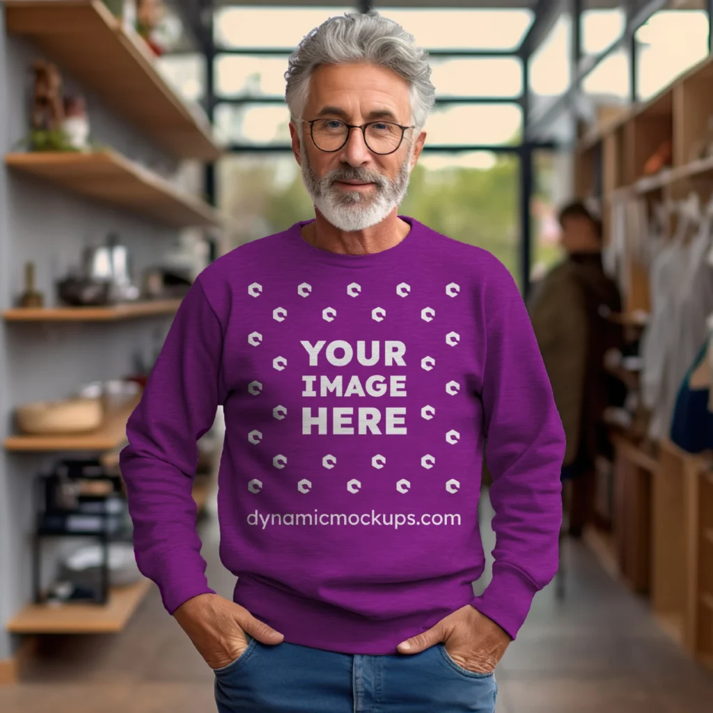 Man Wearing Purple Sweatshirt Mockup Front View Template