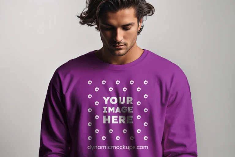 Man Wearing Purple Sweatshirt Mockup Front View Template