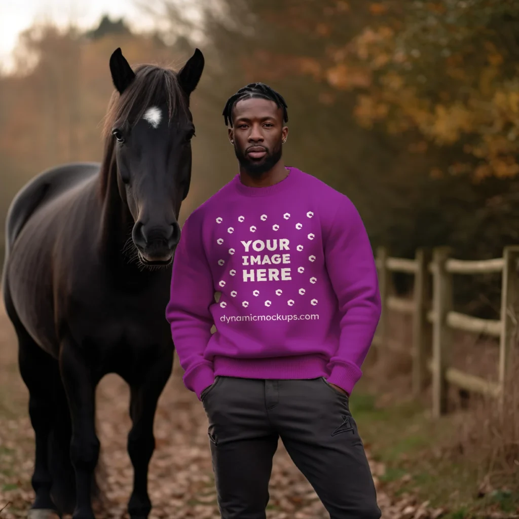 Man Wearing Purple Sweatshirt Mockup Front View Template