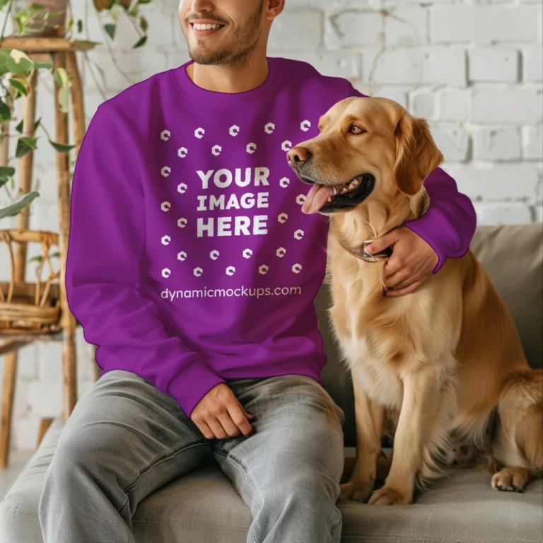 Man Wearing Purple Sweatshirt Mockup Front View Template