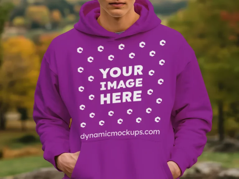 Man Wearing Purple Hoodie Mockup Front View Template