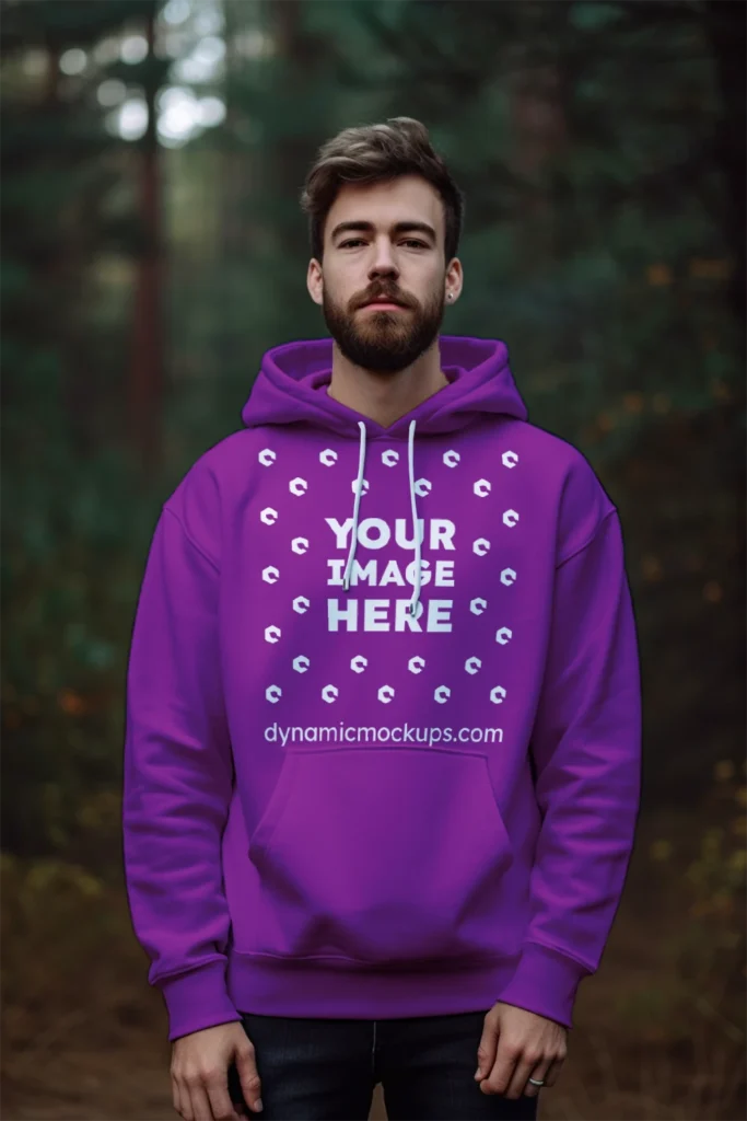 Man Wearing Purple Hoodie Mockup Front View Template