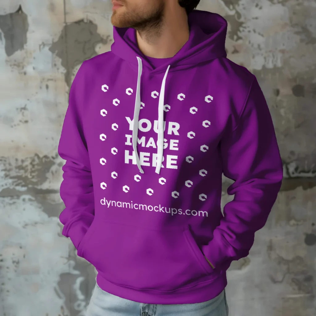 Man Wearing Purple Hoodie Mockup Front View Template