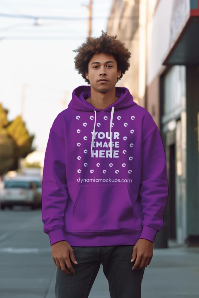 Man Wearing Purple Hoodie Mockup Front View Template