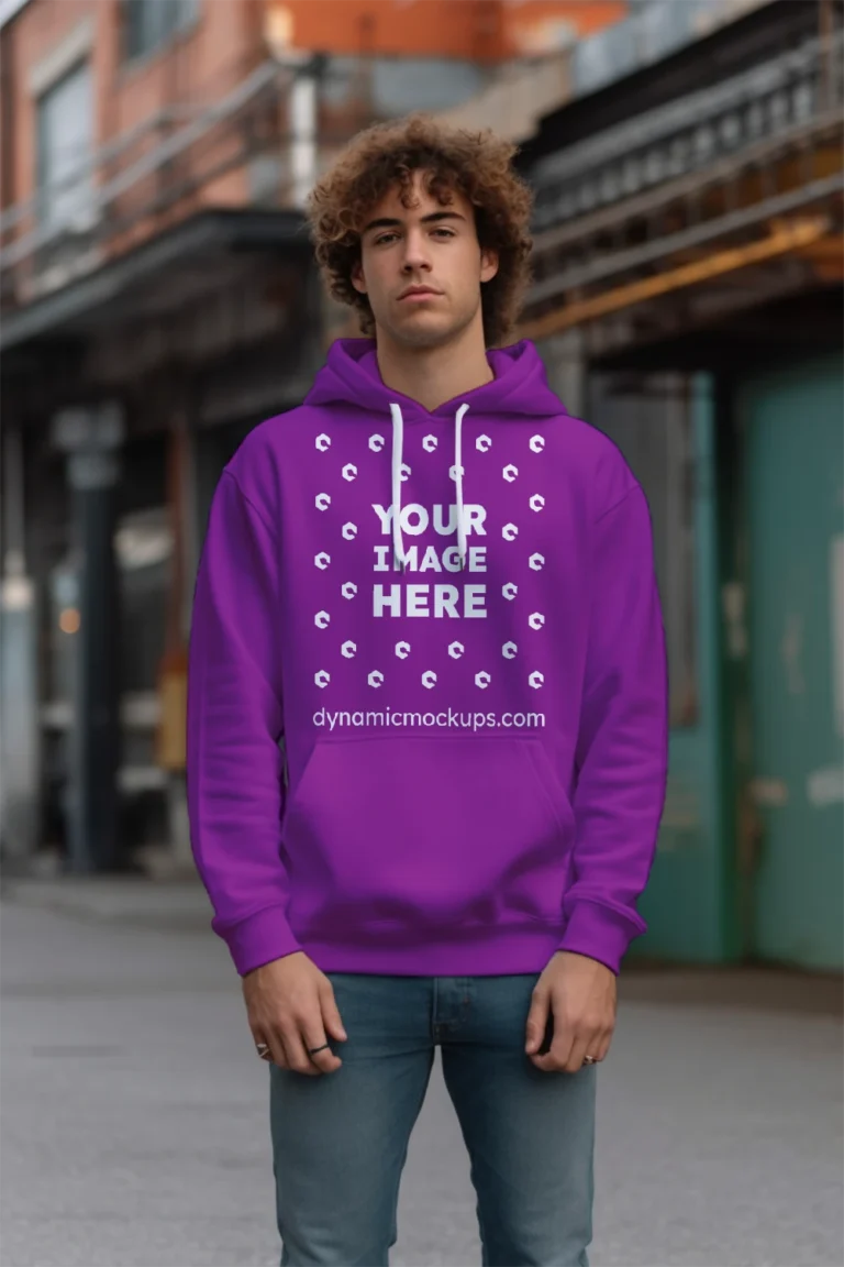 Man Wearing Purple Hoodie Mockup Front View Template