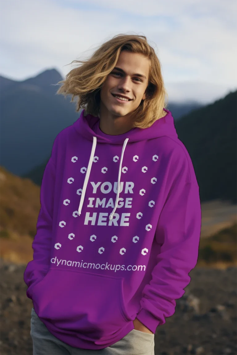 Man Wearing Purple Hoodie Mockup Front View Template