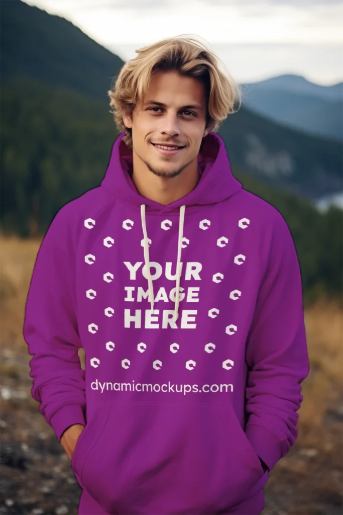 Man Wearing Purple Hoodie Mockup Front View Template