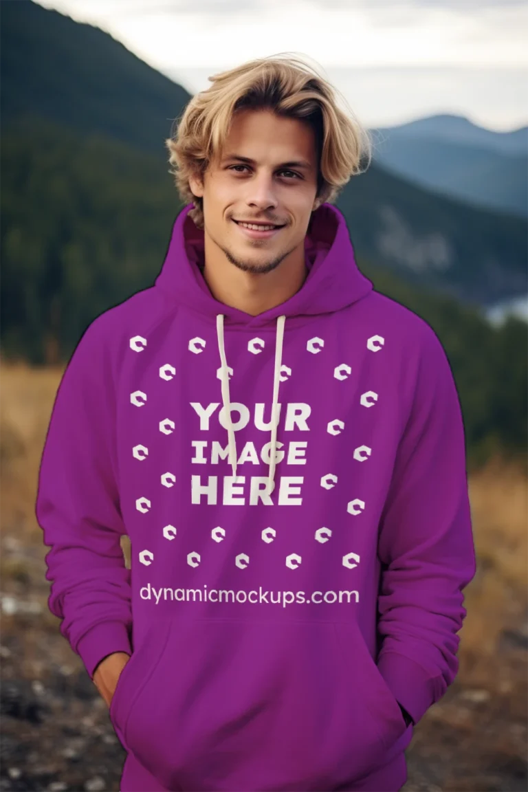 Man Wearing Purple Hoodie Mockup Front View Template