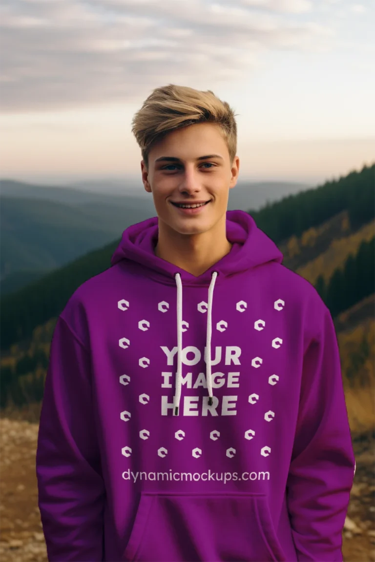 Man Wearing Purple Hoodie Mockup Front View Template