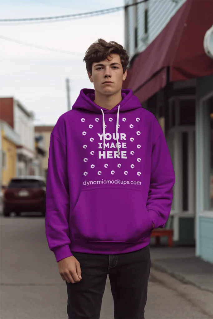 Man Wearing Purple Hoodie Mockup Front View Template