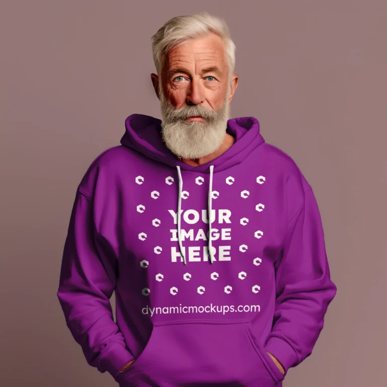 Man Wearing Purple Hoodie Mockup Front View Template