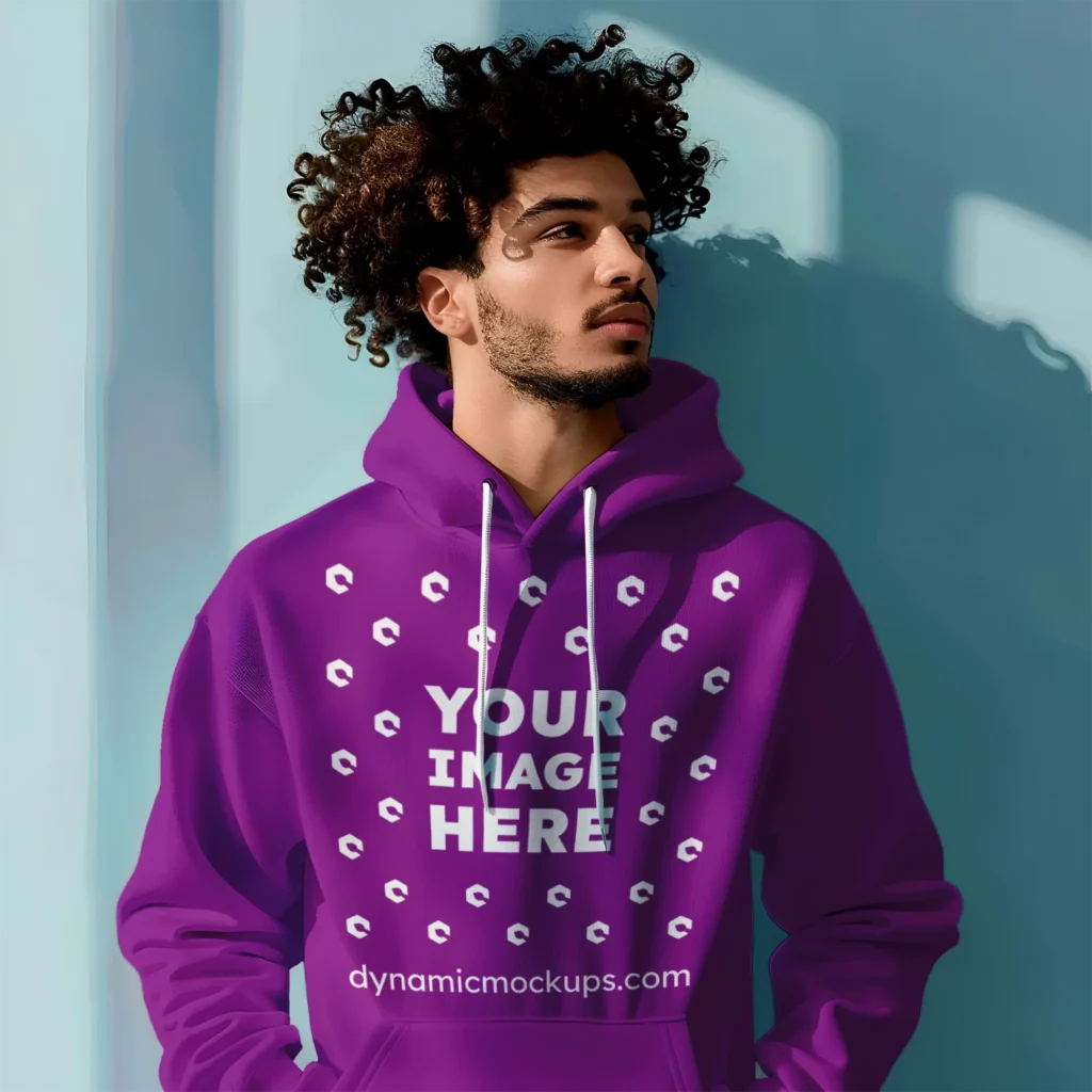 Man Wearing Purple Hoodie Mockup Front View Template