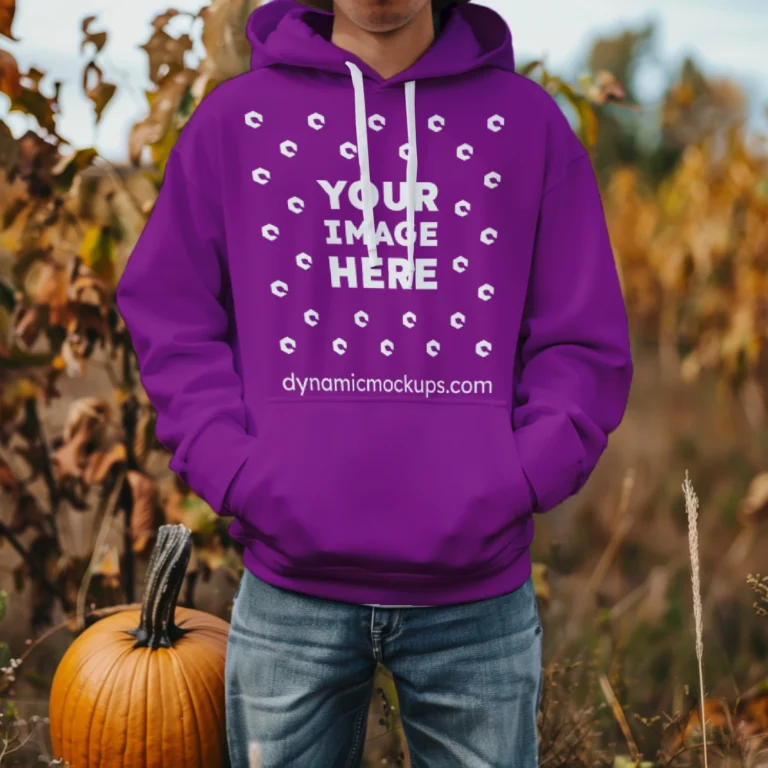 Man Wearing Purple Hoodie Mockup Front View Template