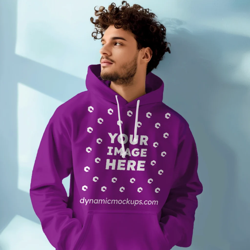 Man Wearing Purple Hoodie Mockup Front View Template