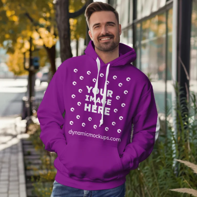 Man Wearing Purple Hoodie Mockup Front View Template