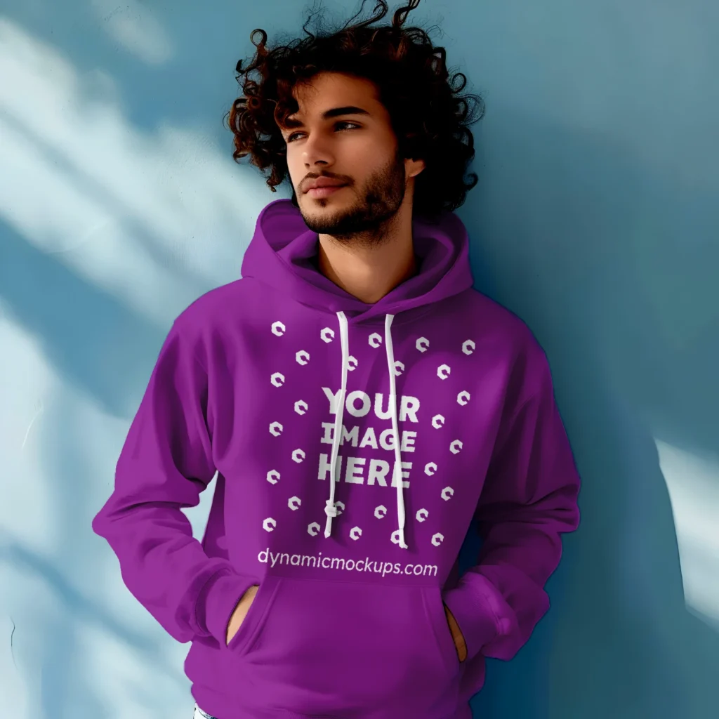 Man Wearing Purple Hoodie Mockup Front View Template