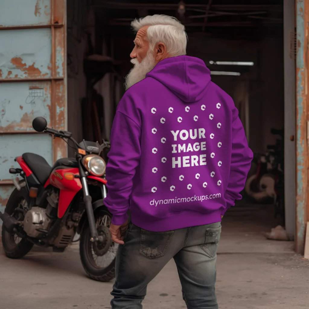 Man Wearing Purple Hoodie Mockup Back View Template