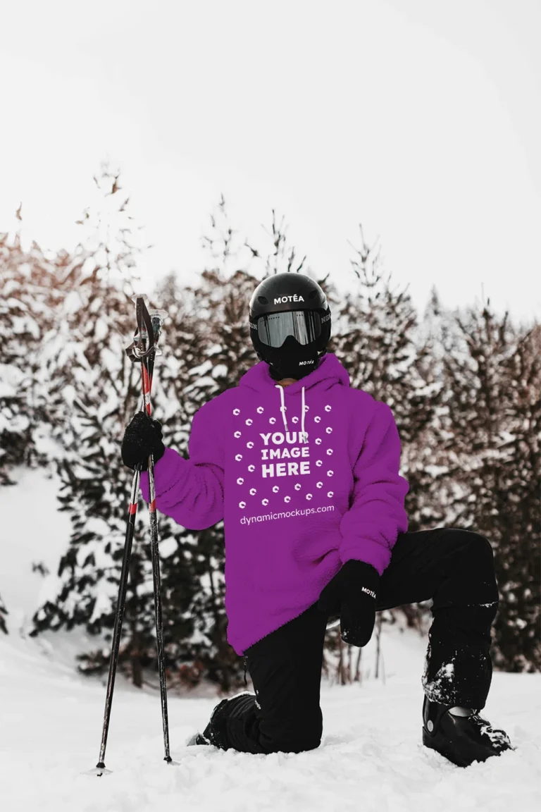 Man Wearing Purple Hoodie Mockup Front View Template