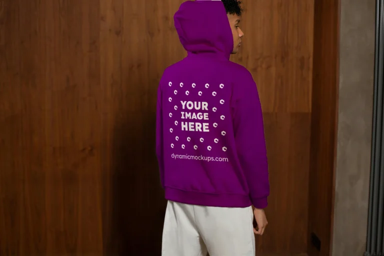 Man Wearing Purple Hoodie Mockup Back View Template