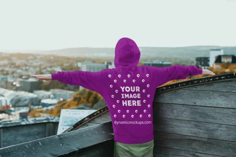 Man Wearing Purple Hoodie Mockup Back View Template