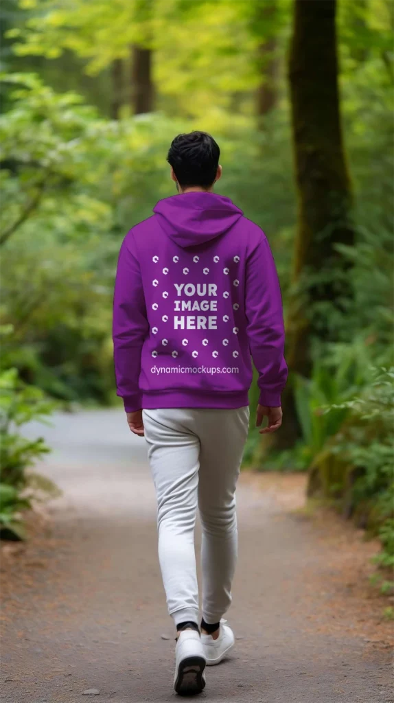 Man Wearing Purple Hoodie Mockup Back View Template