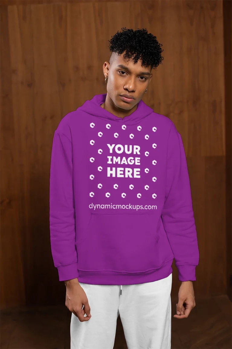 Man Wearing Purple Hoodie Mockup Front View Template