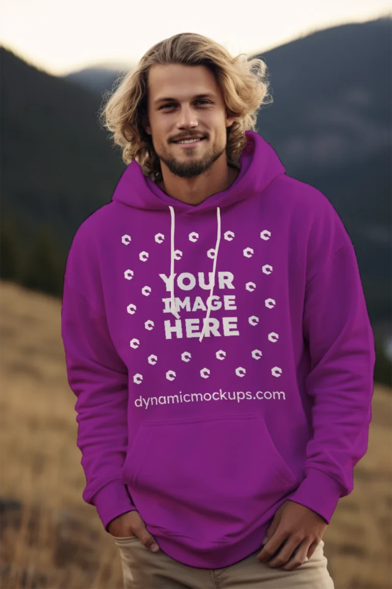 Man Wearing Purple Hoodie Mockup Front View Template