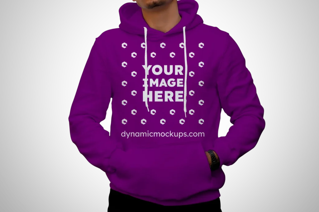 Man Wearing Purple Hoodie Mockup Front View Template