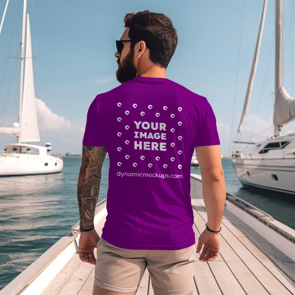 Man Wearing Purple T-shirt Mockup Front View Template