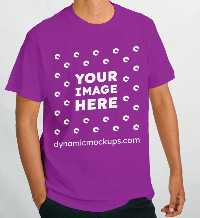 Man Wearing Purple T-shirt Mockup Front View Template