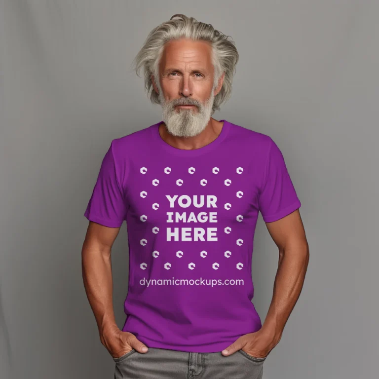 Man Wearing Purple T-shirt Mockup Front View Template