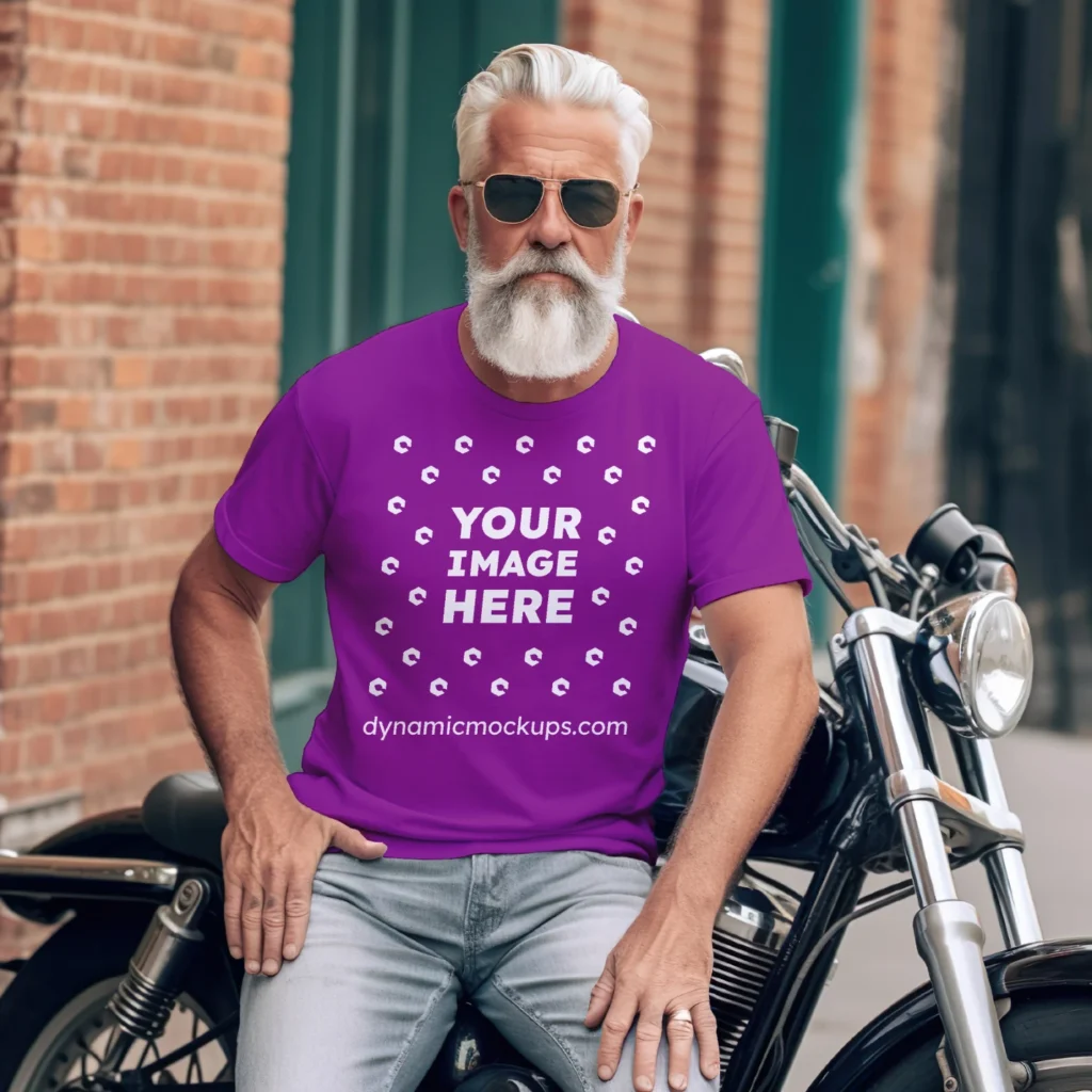 Man Wearing Purple T-shirt Mockup Front View Template