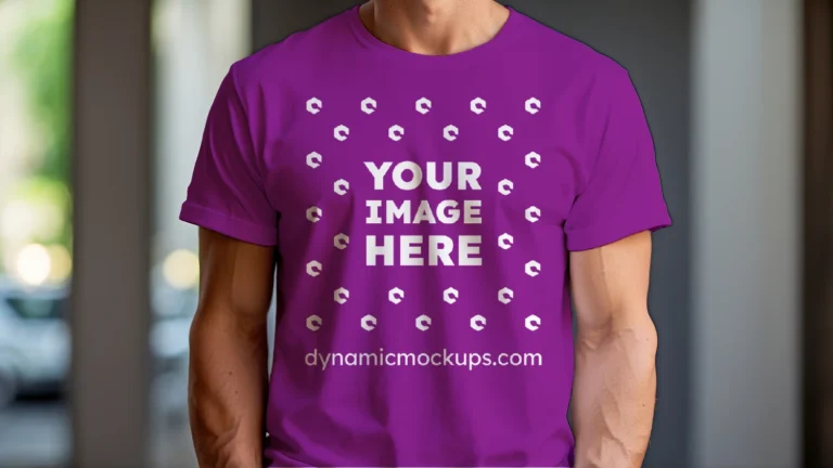 Man Wearing Purple T-shirt Mockup Front View Template