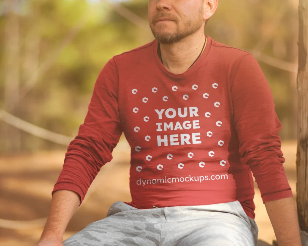 Man Wearing Red Sweatshirt Mockup Front View Template